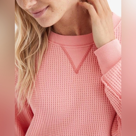 AERIE Womens The Sweat Waffle Crew Neck Sweatshirt Pullover Pink Size Small - Picture 2 of 9